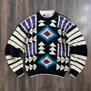 Vtg McGregor Knit Sweater Geo Abstract Native Print Pullover Crewneck Sz Large